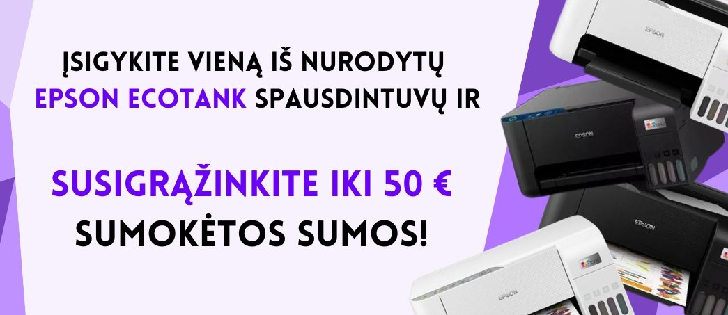 Epson EcoTank pinigų susigrąžinimo (cashback) akcija