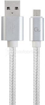 Cablexpert Cotton Braided Micro-USB Cable with Metal Connectors, 1.8 m, Silver Color, Blister