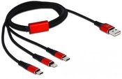 Delock Cable 3IN1 USB-A(M)->LIGHTNING(M)+MICRO-B(M)+USB-C(M) recharging only 1M red/black